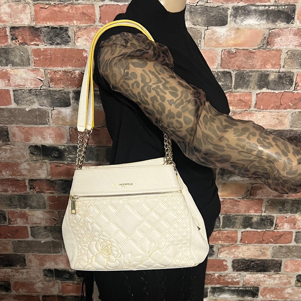 Hot High-end Karl Lagerfeld Cream Quilted Shoulder Bag